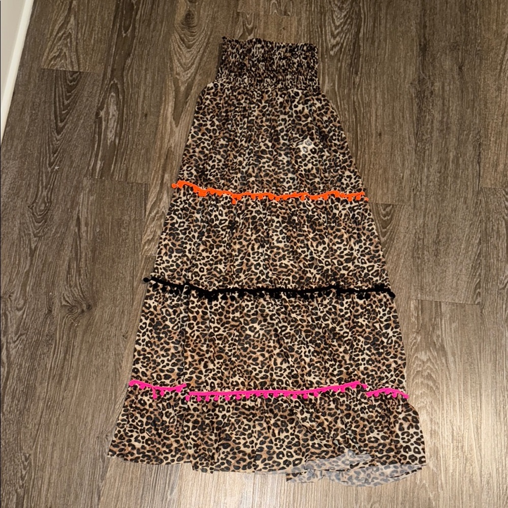 Leopard Print Maxi Skirt with Pink and Orange Accents